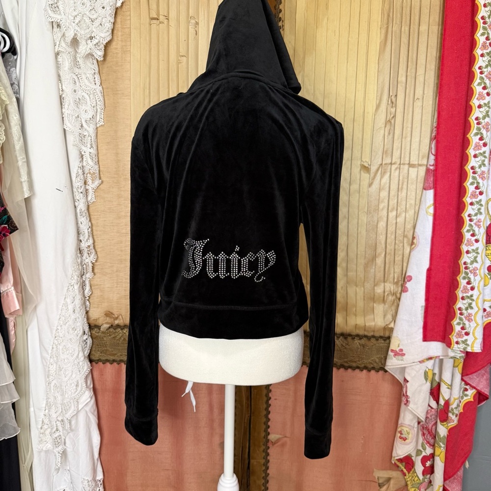 Y2K Juicy Couture Black Velour Hoodie with Rhinestone Logo